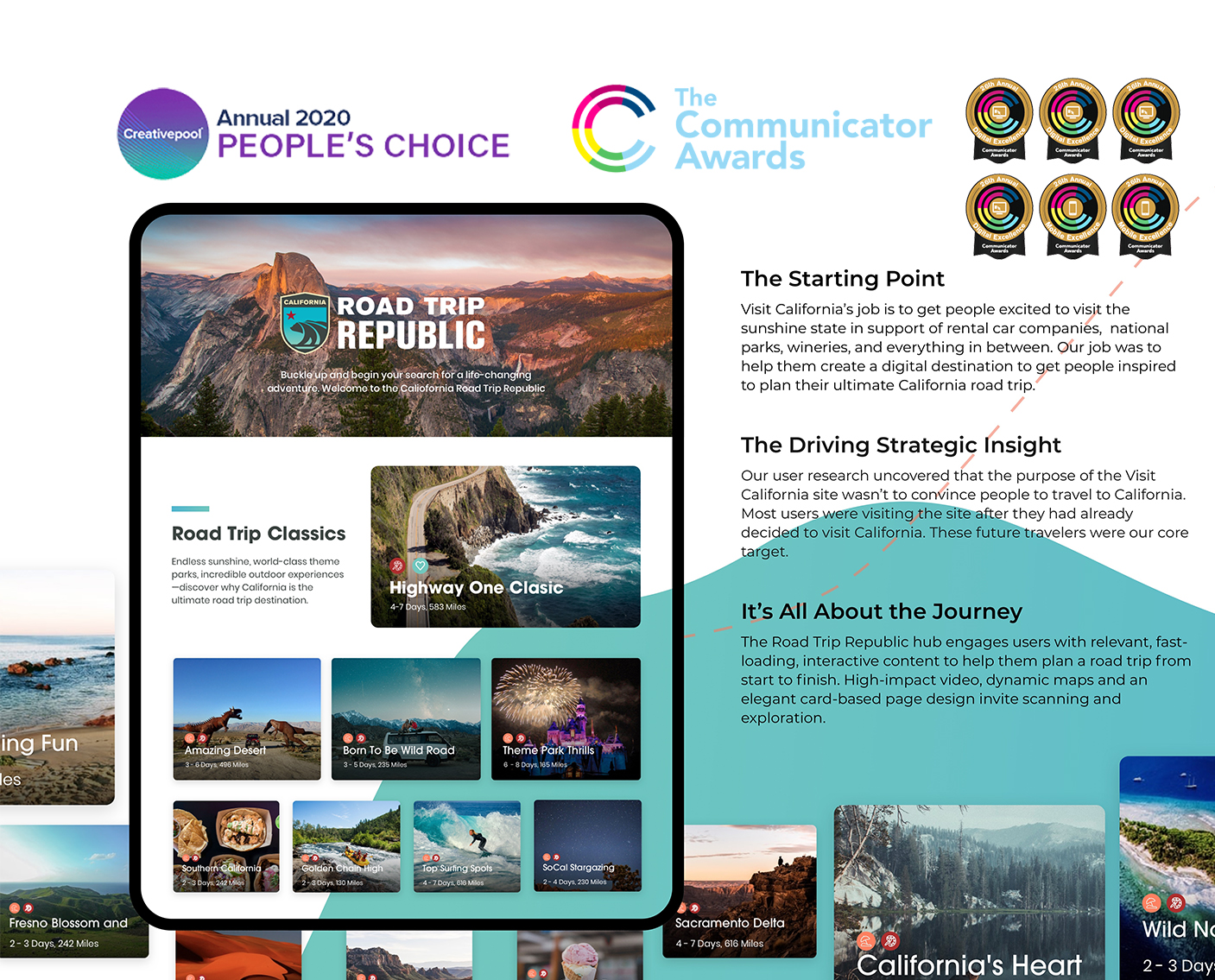 Visit California Responsive Preview, 6 Communicator Awards, Creativepool The People's Choice Award.