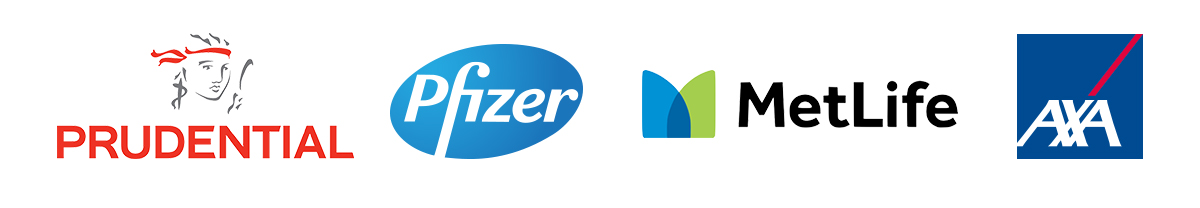 logos of Appnovation CX and UX clients MetLife Pfizer Prudential Australia and AXA