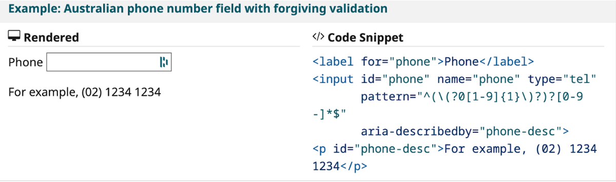 Example: Australian phone number with forgiving validation