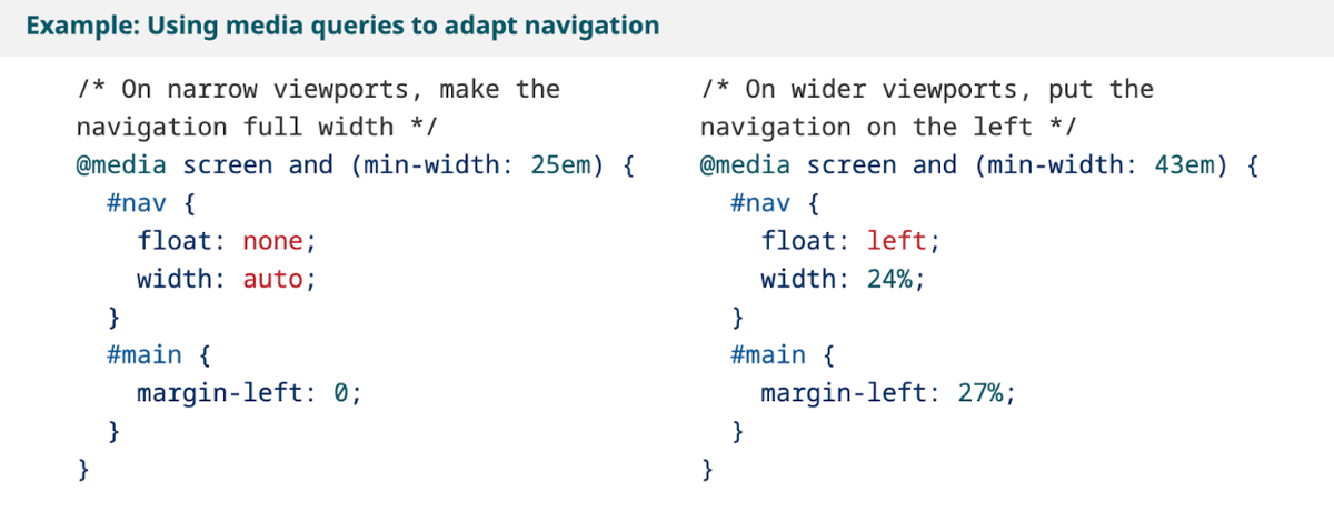 Example: Using media queries to adapt navigation
